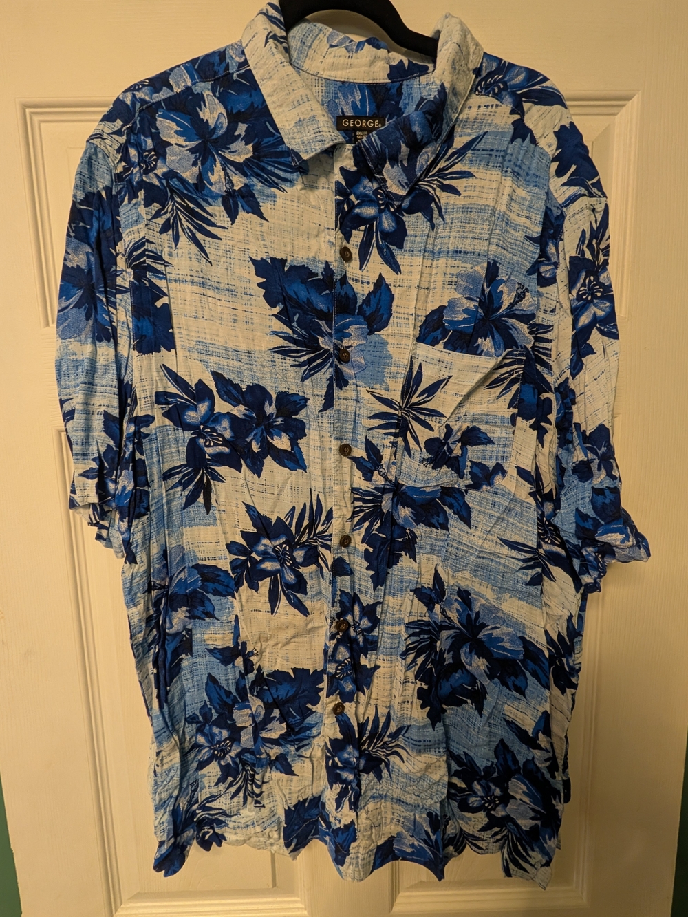 George Blue and White Floral Short-Sleeve Button-Up Shirt